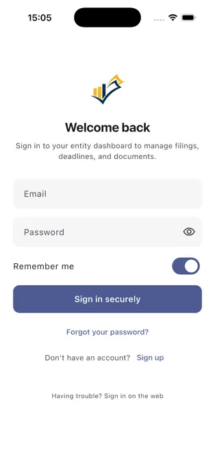 Port of Tax iOS app sign-in screen